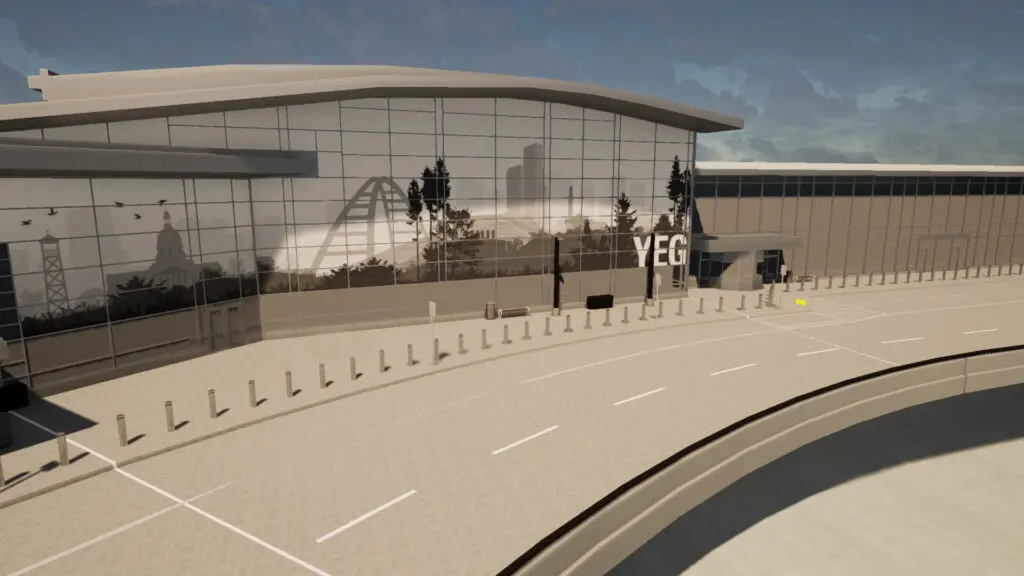 illustrative rendering of the front of the terminal building