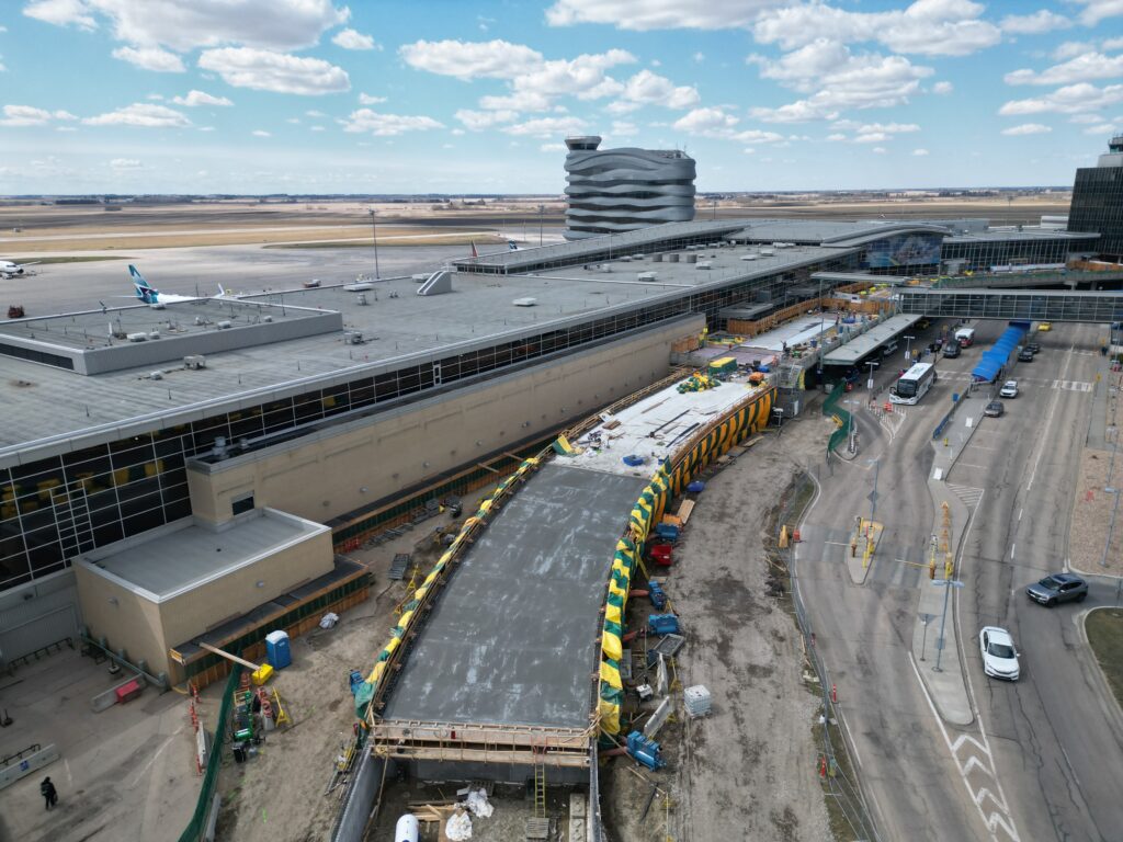 An aerial view of the Departures Roadway. 