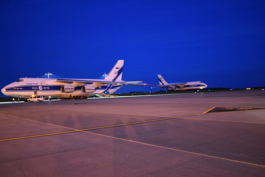 Two of the three Antonov AN-124 planes 