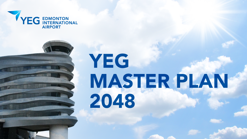 YEG Master Plan 2048 on sky background with airport tower 