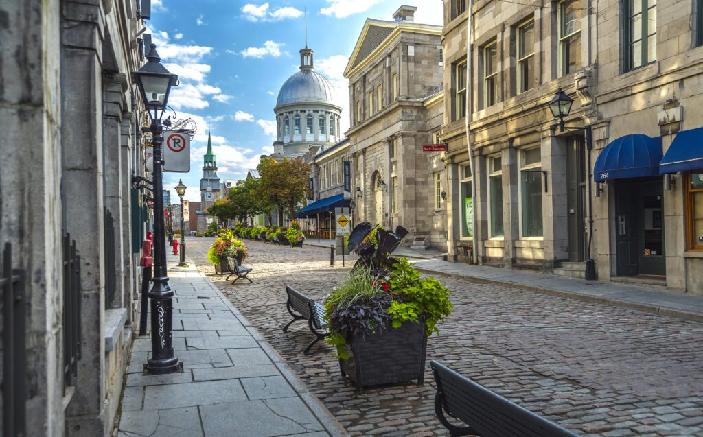 A photo of Montreal cobble street scene