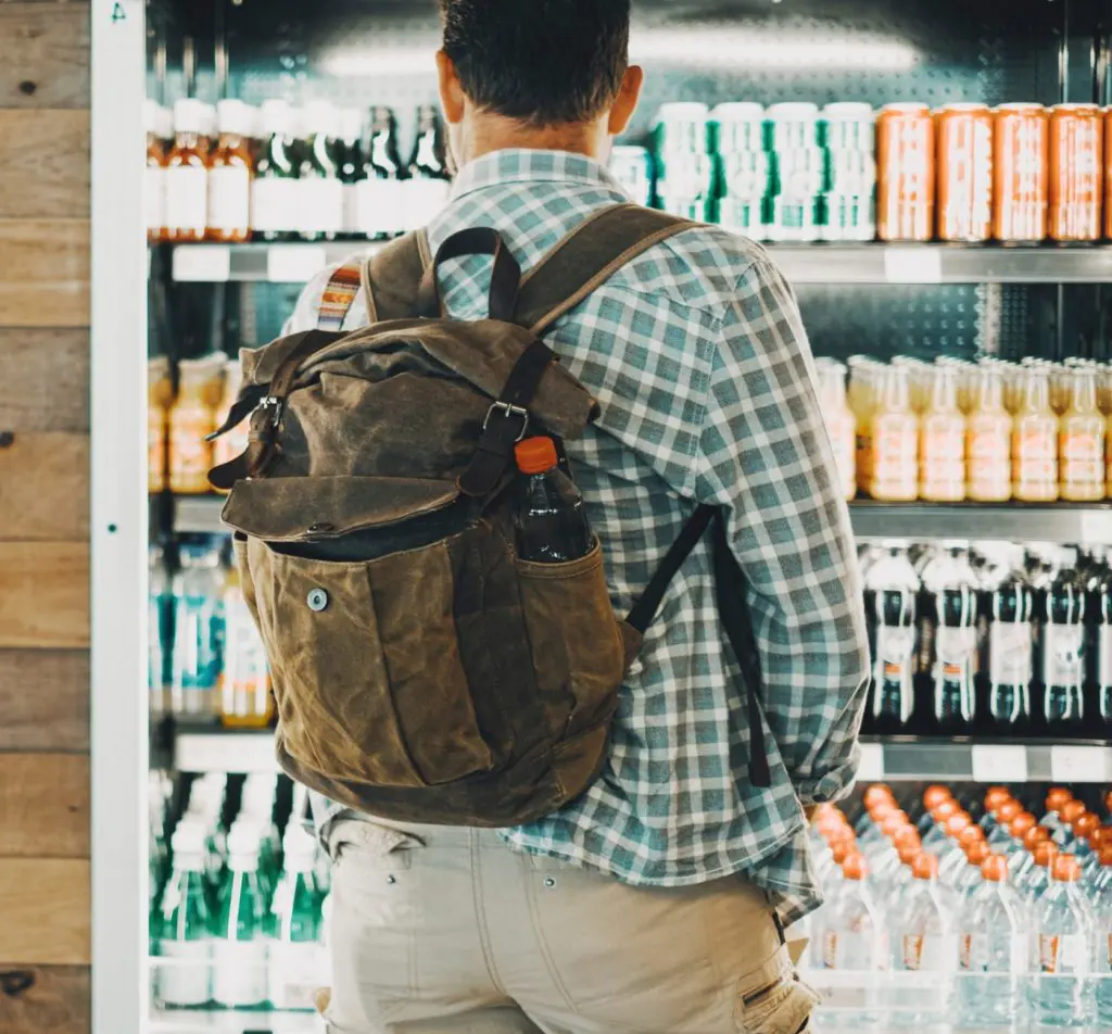 Traveller looking at beverages