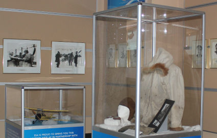 Photo of various display cases from the Reynolds-Alberta Museum Home of Canada’s Aviation Hall of Fame